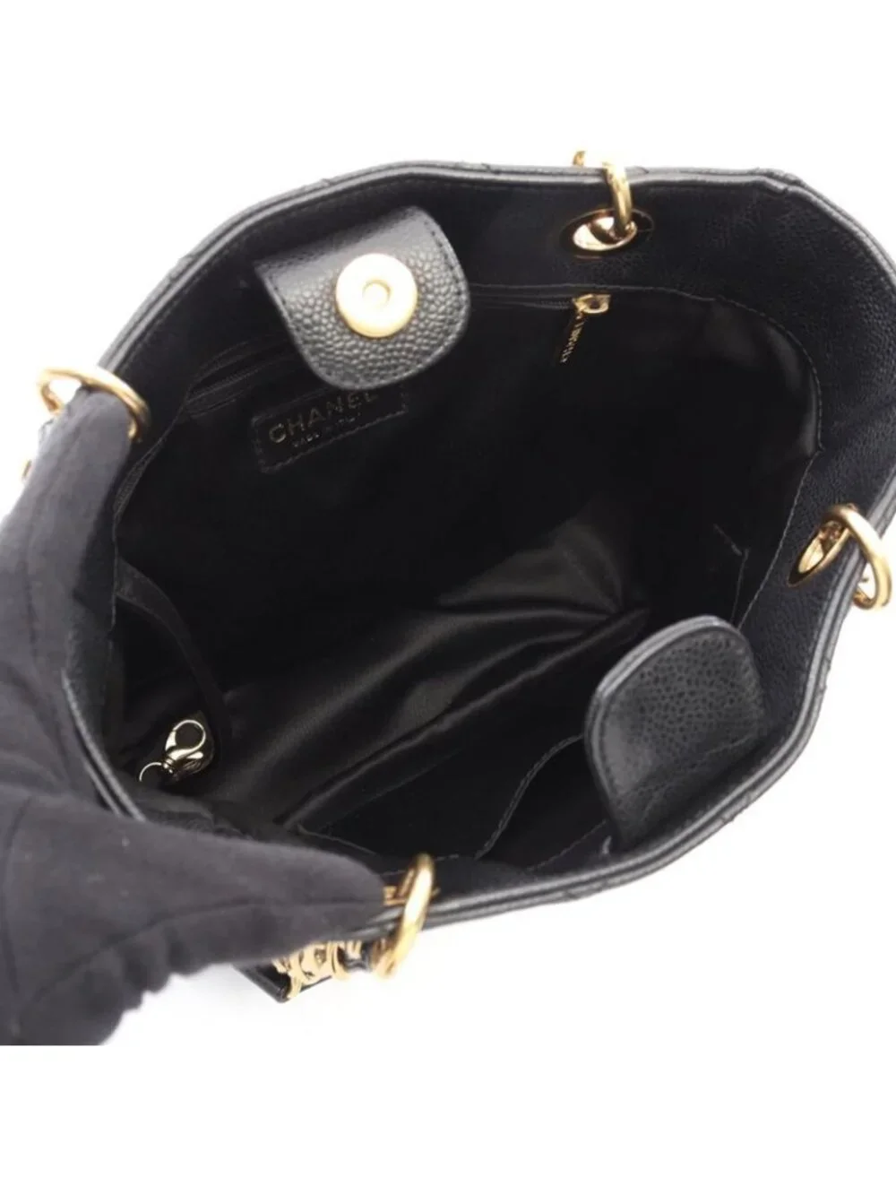 ★SOLD★ Chanel Tote Quilted Petite Shopping PST Black Leather Chainto - Picture 3 of 8